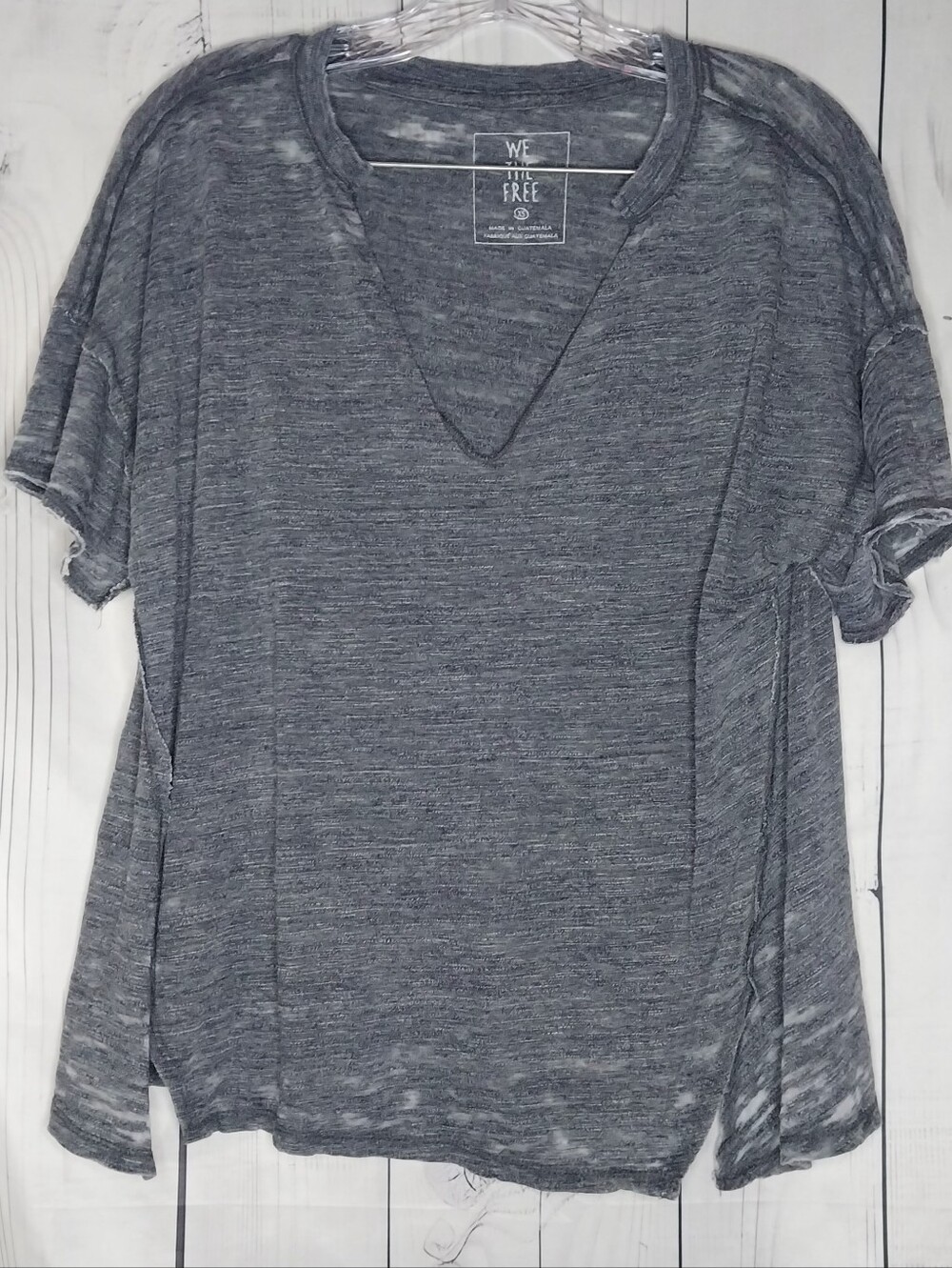 We The Free Free People Heather Gray V-Neck Short Sleeve Everyday Burnout Tee
